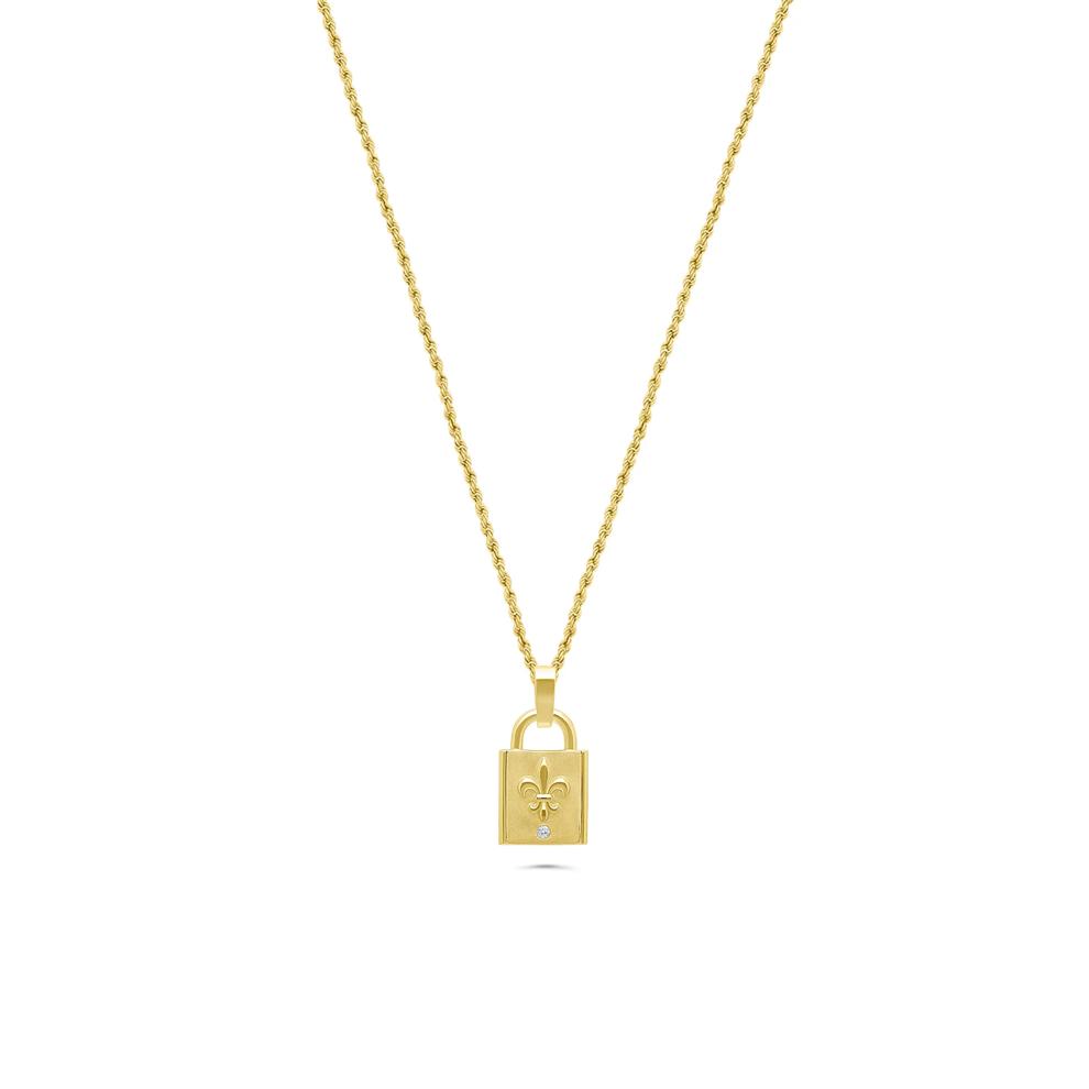 Men's Diamond Accent Fleur-de-Lis Lock Pendant Necklace in 10K Yellow Gold – Image 1 of 4
