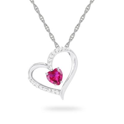 Lab-Created Ruby & Lab-Created White Sapphire Heart Pendant Necklace in Sterling Silver