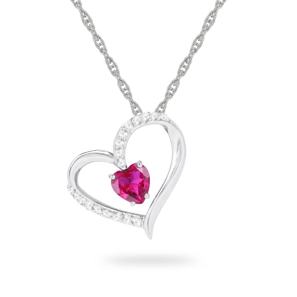 Lab-Created Ruby &amp; Lab-Created White Sapphire Heart Pendant Necklace in Sterling Silver – Image 1 of 4