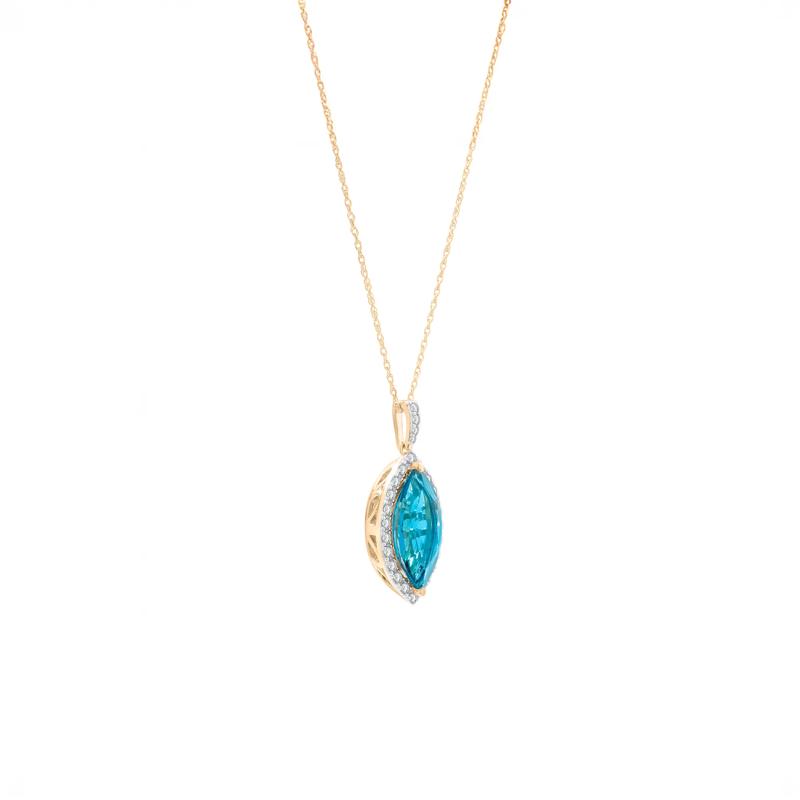 London Blue Topaz and Diamond Halo Pendant in 10K Yellow Gold &#40;1/4 ct. tw.&#41; – Image 3 of 4