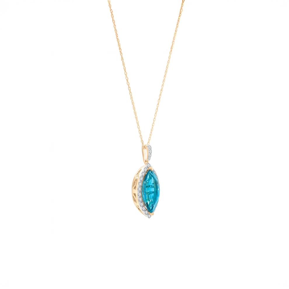 London Blue Topaz and Diamond Halo Pendant in 10K Yellow Gold (1/4 ct. tw.) – Image 3 of 4