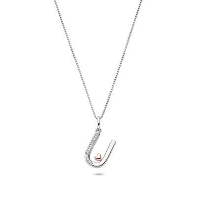 Diamond Accent Initial U Pendant in Sterling Silver and 14K Rose Gold