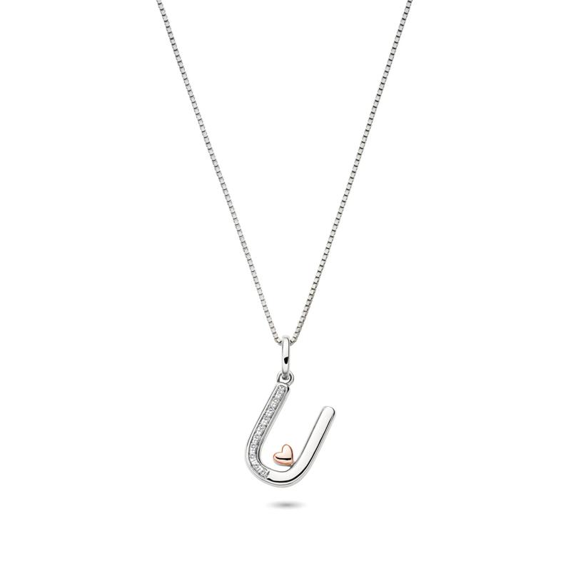 Diamond Accent Initial U Pendant in Sterling Silver and 14K Rose Gold – Image 1 of 3
