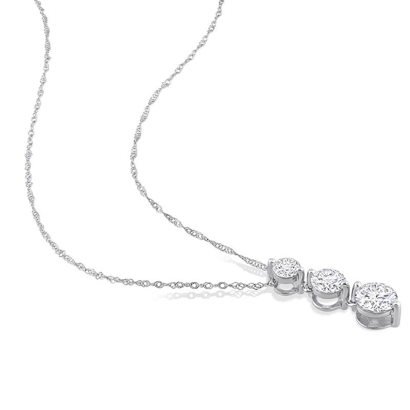 Moissanite Pendant with Three-Stone Drop in Sterling Silver &#40;1 2/5 ct. dew&#41; – Image 2 of 4