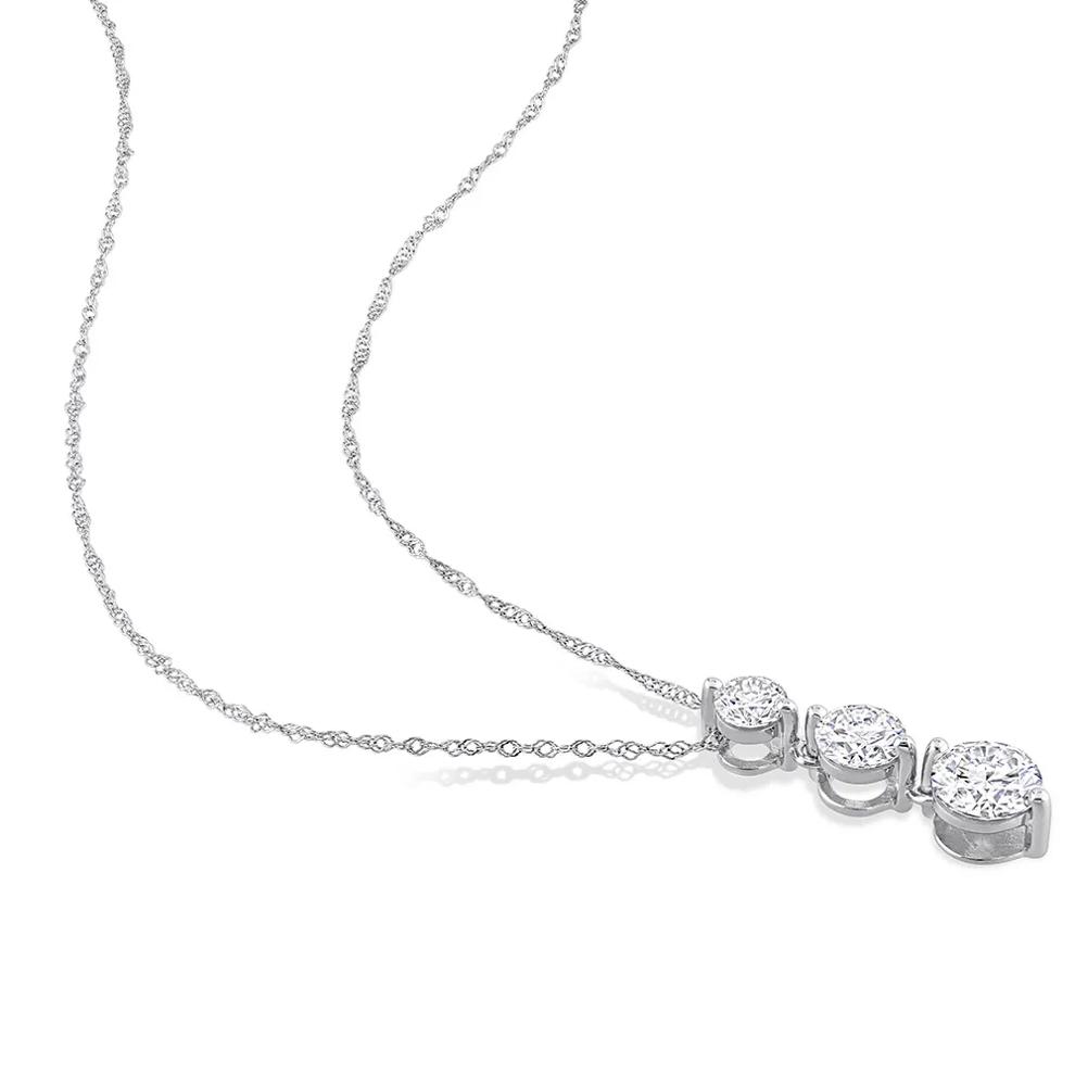 Moissanite Pendant with Three-Stone Drop in Sterling Silver (1 2/5 ct. dew) – Image 2 of 4