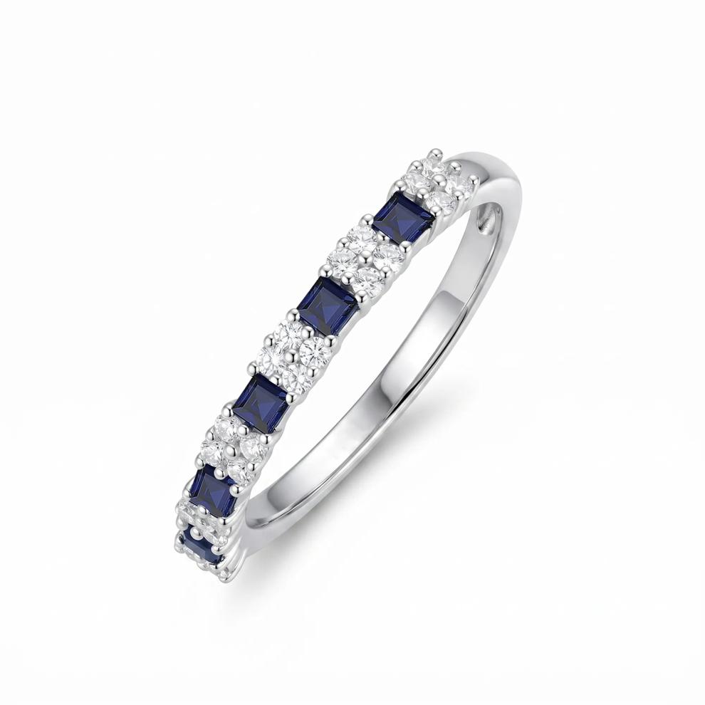 Blue Sapphire &amp; Diamond Ring in 10K White Gold (1/4 ct. tw.) – Image 4 of 4