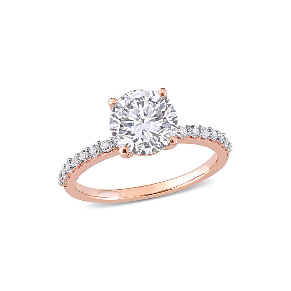 Lab Created White Sapphire Ring with Pav&eacute; Band in 10K Rose Gold (2 3/4 ct. tw.) – Image 1 of 5