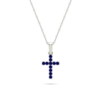 Blue Sapphire Cross Pendant Necklace in 10K White Gold