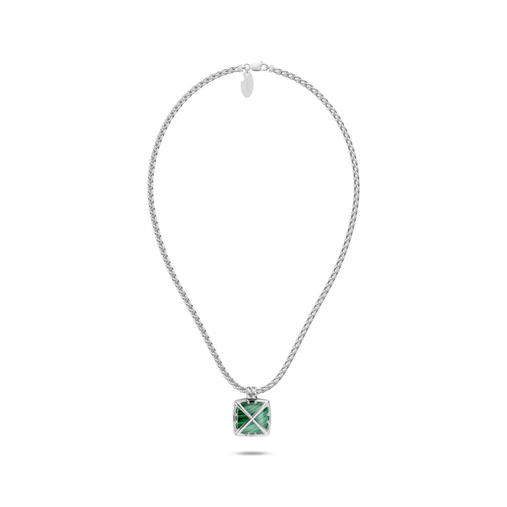 Men's Malachite Arrow Design Pendant Necklace in Sterling Silver – Image 3 of 4