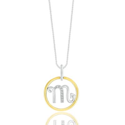 Diamond Accent Scorpio Disc Pendant in Sterling Silver and 10K Yellow Gold