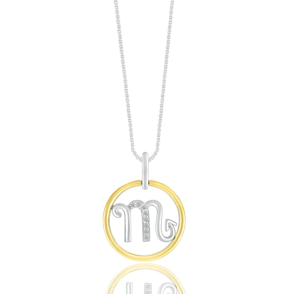 Diamond Accent Scorpio Disc Pendant in Sterling Silver and 10K Yellow Gold  – Image 1 of 3