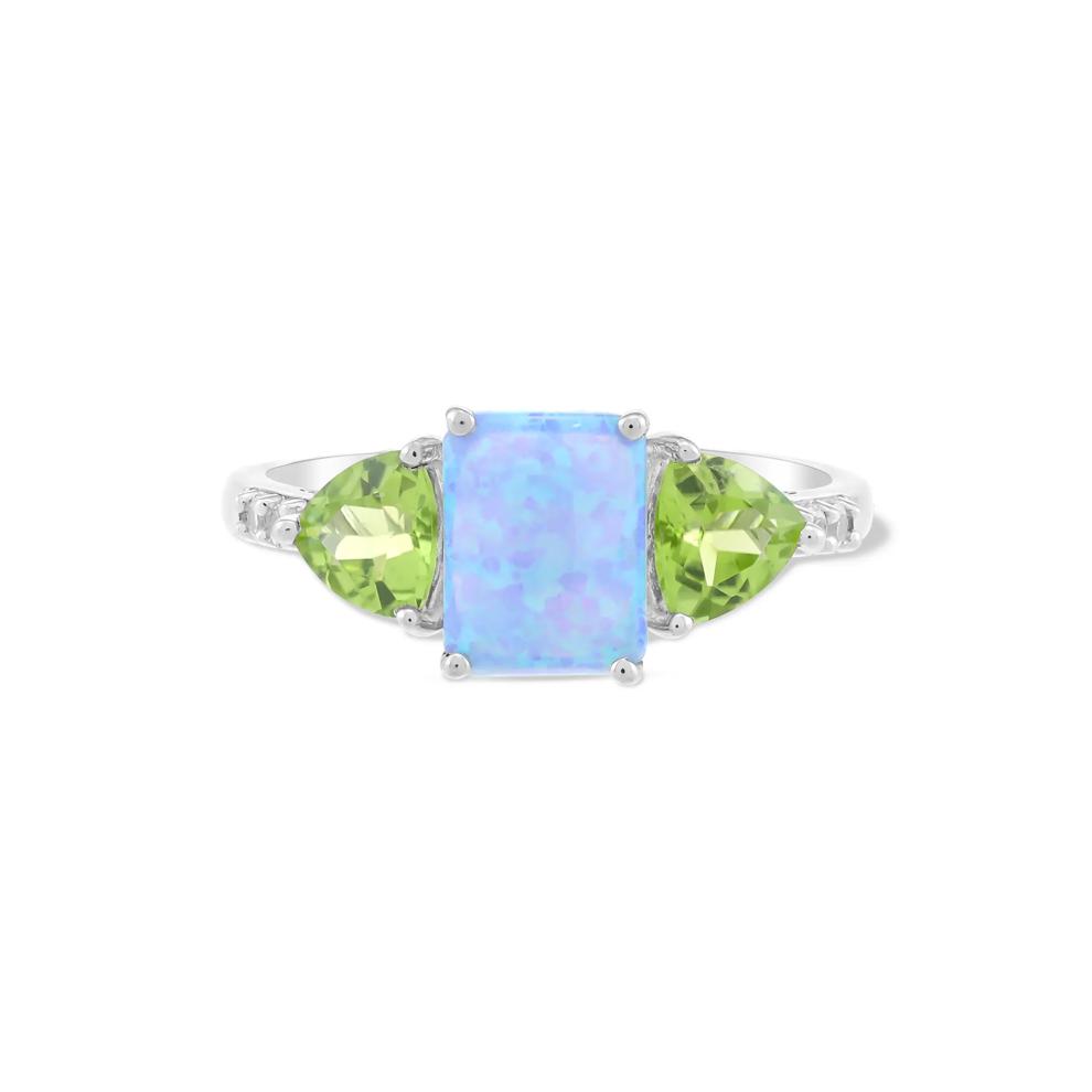 Lab-Created Blue Opal, Green Peridot &amp; Lab-Created White Sapphire Three-Stone Ring in Sterling Silver – Image 1 of 4