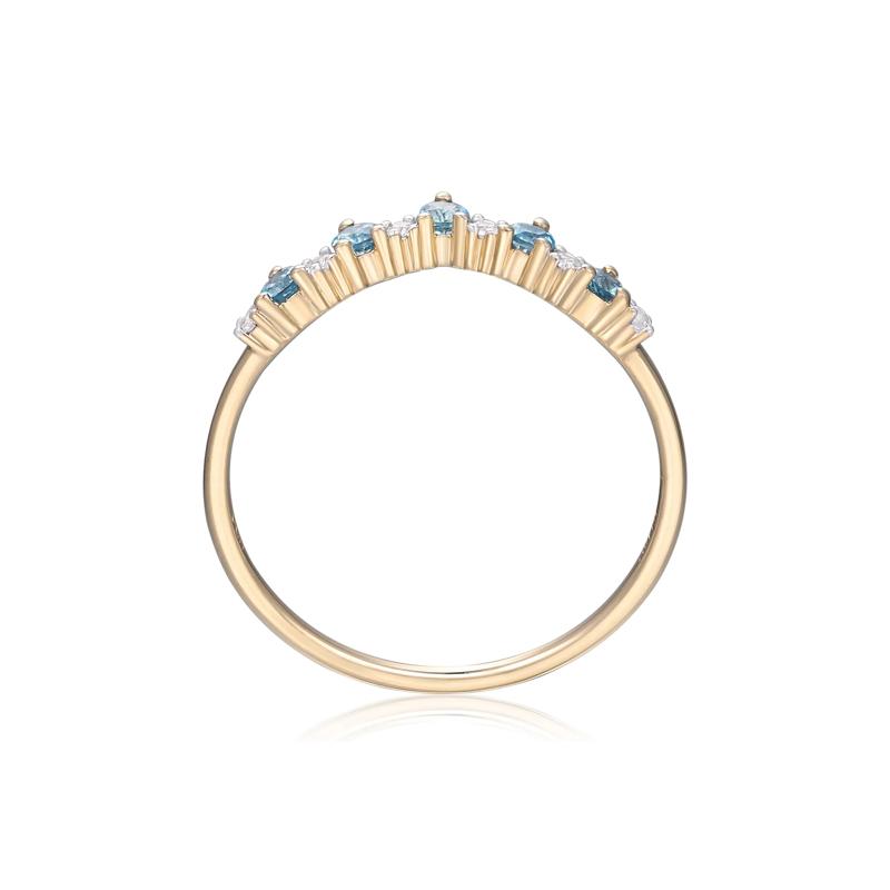 Blue Topaz and Lab-Created White Sapphire Contour Ring in 10K Yellow Gold – Image 2 of 3
