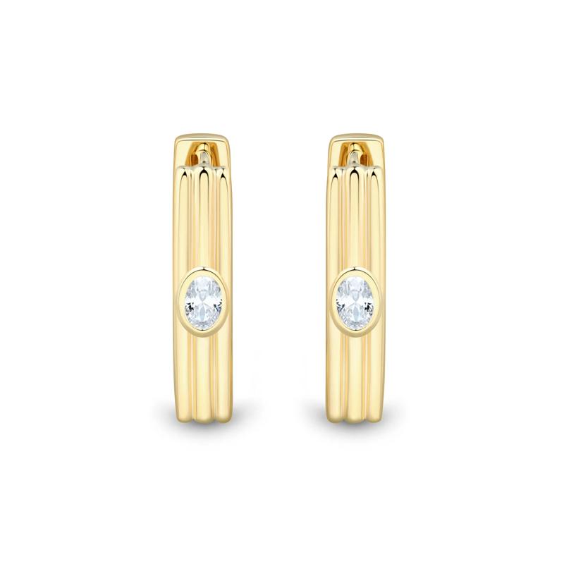 Lab Grown Diamond Rectangle Three-Row Hoop Earrings in Vermeil &#40;1/5 ct. tw.&#41; – Image 1 of 2