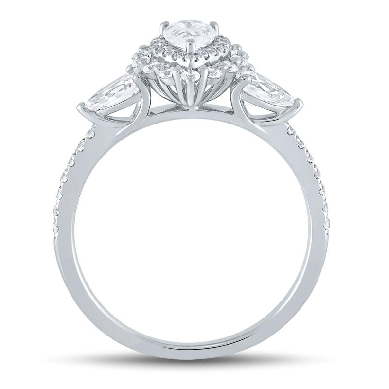 1 ct. tw. Diamond Double Halo Three-Stone Engagement Ring in 14K White Gold – Image 2 of 5