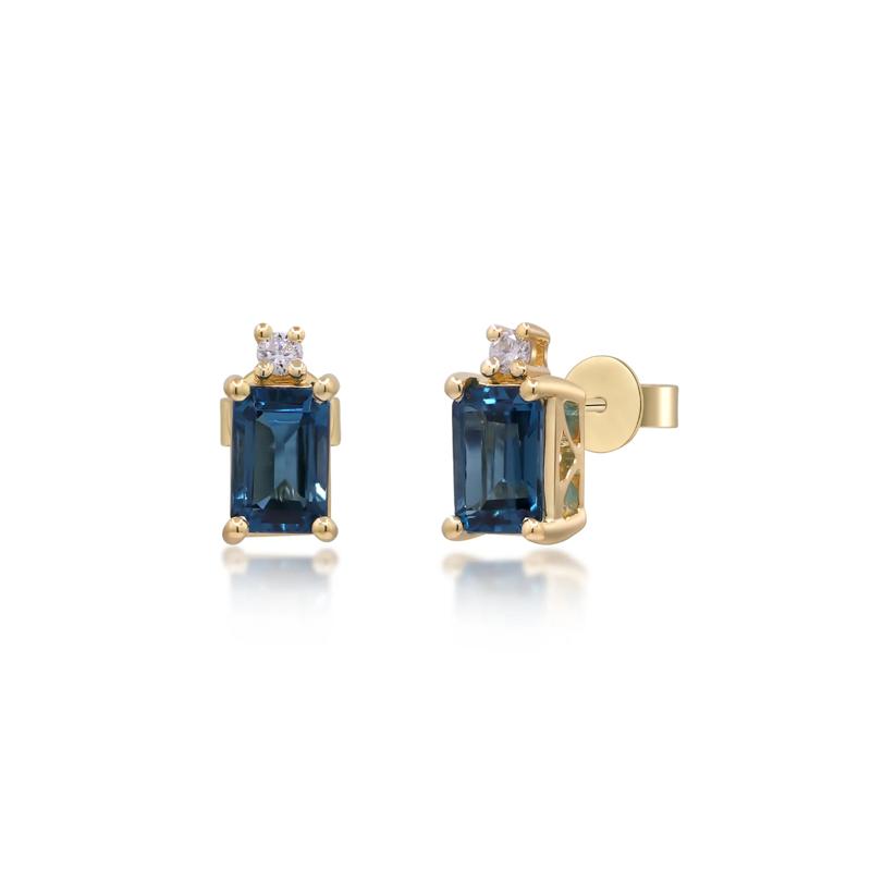 London Blue Topaz and Diamond Accent Earrings in 10K Yellow Gold – Image 1 of 3