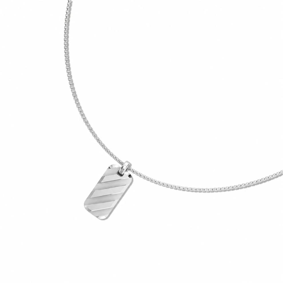 Men's Striped Design Dog Tag Pendant Necklace in Vermeil – Image 9 of 9