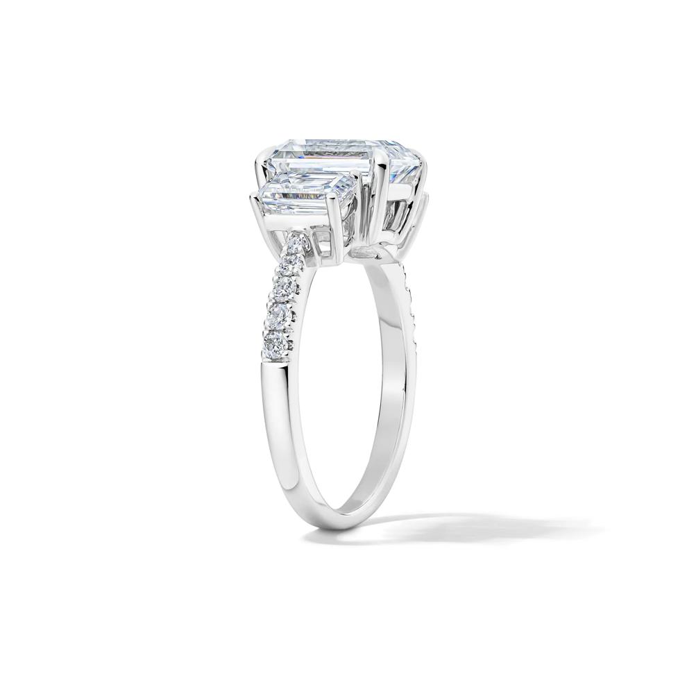 Lab-Created Moissanite Emerald-Cut Three-Stone Ring in 10K White Gold (3 1/4 ct. dew) – Image 3 of 4