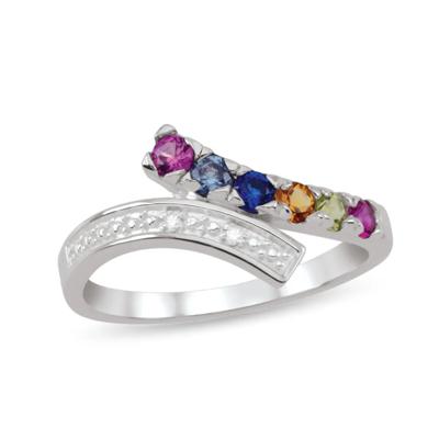 custom gemstone bypass ring with diamond accents & milgrain detail (3-6 stones) in 10K White Gold