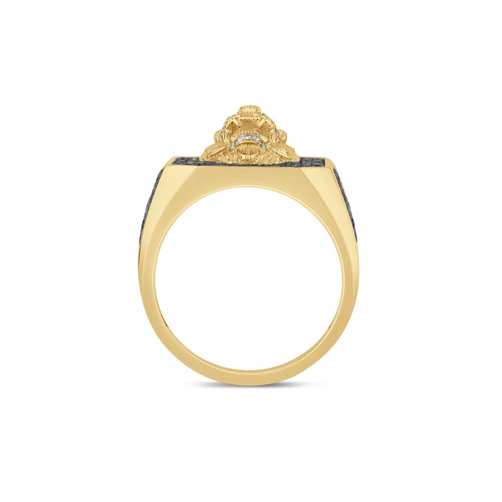 Men&rsquo;s 10K Yellow Gold Lion Head Ring with Black and White Diamonds (1 1/4 ct. tw.) – Image 3 of 3