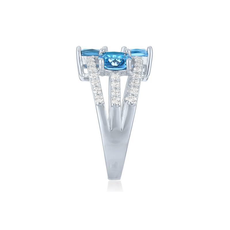 Multi-Shade Blue Topaz &amp; Lab-Created White Sapphire Layered Ring in Sterling Silver – Image 3 of 3