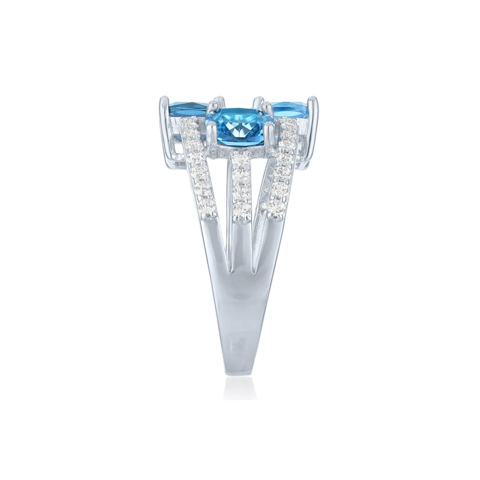 Multi-Shade Blue Topaz &amp; Lab-Created White Sapphire Layered Ring in Sterling Silver – Image 3 of 3