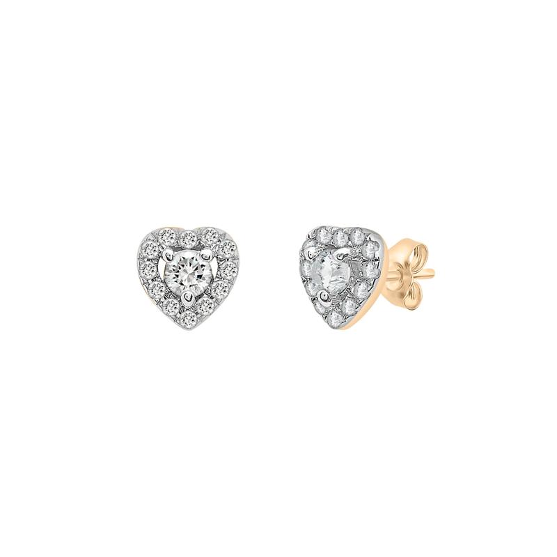 Diamond Heart Halo Earrings in 14K Yellow Gold &#40;1/4 ct. tw.&#41; – Image 1 of 4