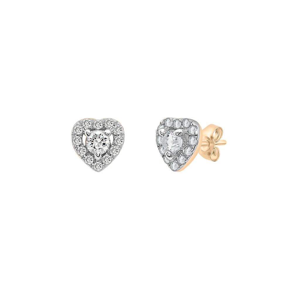 Diamond Heart Halo Earrings in 14K Yellow Gold (1/4 ct. tw.) – Image 1 of 4