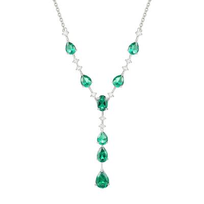 Lab-Created Emerald & Lab-Created White Sapphire Y-Neck Pendant in Sterling Silver