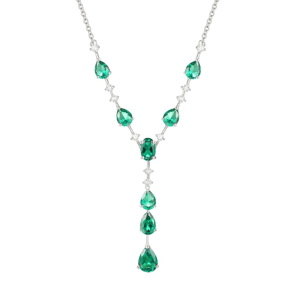 Lab-Created Emerald &amp; Lab-Created White Sapphire Y-Neck Pendant in Sterling Silver – Image 1 of 3