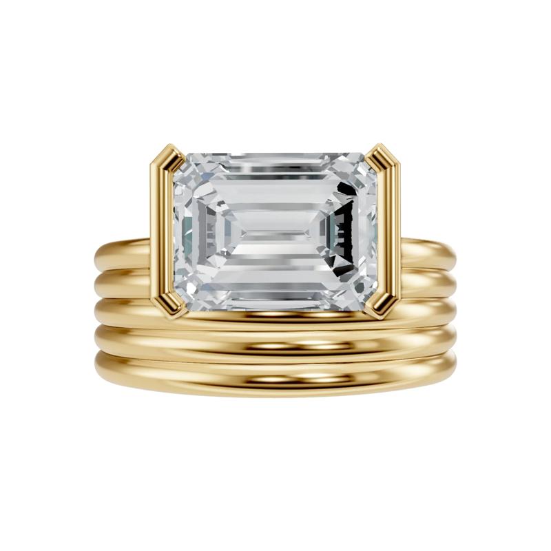 Lab Grown Diamond Emerald-Cut Wide Band Engagement Ring in 18K Yellow Gold &#40;3 ct. tw.&#41; – Image 1 of 4
