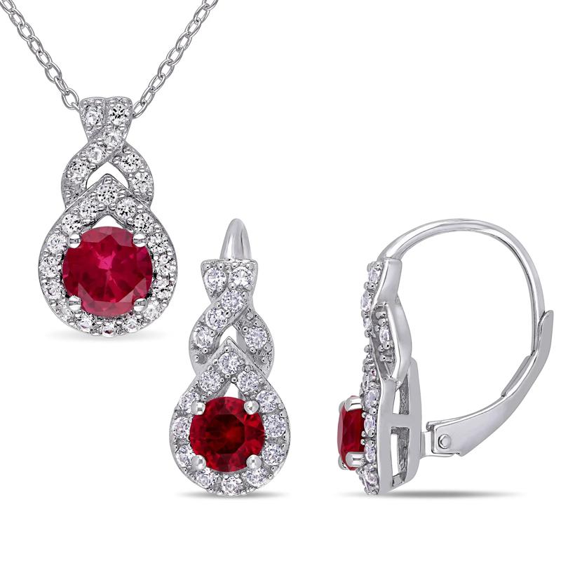 Lab Created Ruby &amp; Lab Created White Sapphire Earring and Pendant Box Set in Sterling Silver – Image 1 of 3