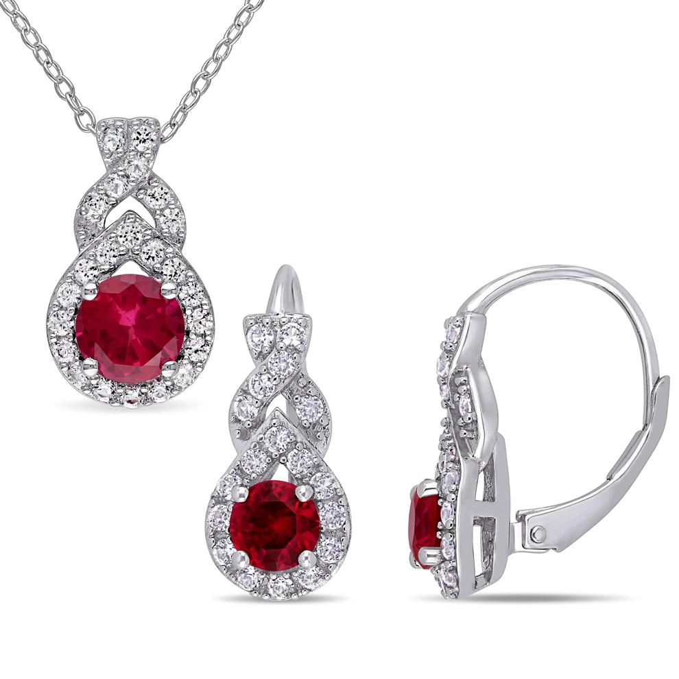 Lab Created Ruby &amp; Lab Created White Sapphire Earring and Pendant Box Set in Sterling Silver – Image 1 of 3