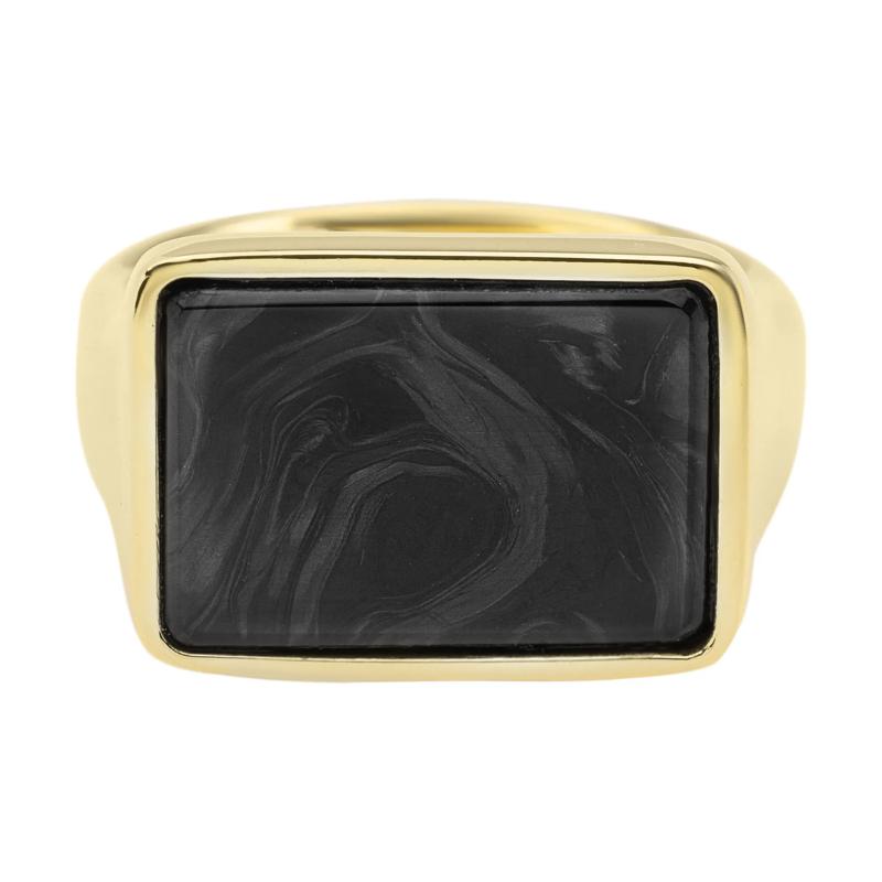 Rectangle Signet Ring with Forged Carbon Fiber Inlay in 14K Yellow Gold – Image 1 of 3
