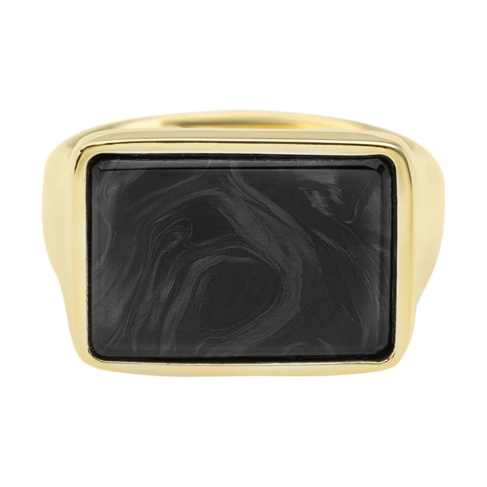 Rectangle Signet Ring with Forged Carbon Fiber Inlay in 14K Yellow Gold – Image 1 of 3