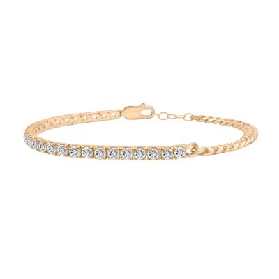 Lab-Created White Sapphire Tennis and Curb Link Bracelet in Vermeil