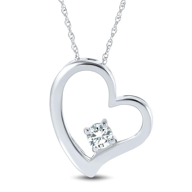 Lab Grown Diamond Heart Pendant in 10K White Gold &#40;1/5 ct. tw.&#41; – Image 1 of 3