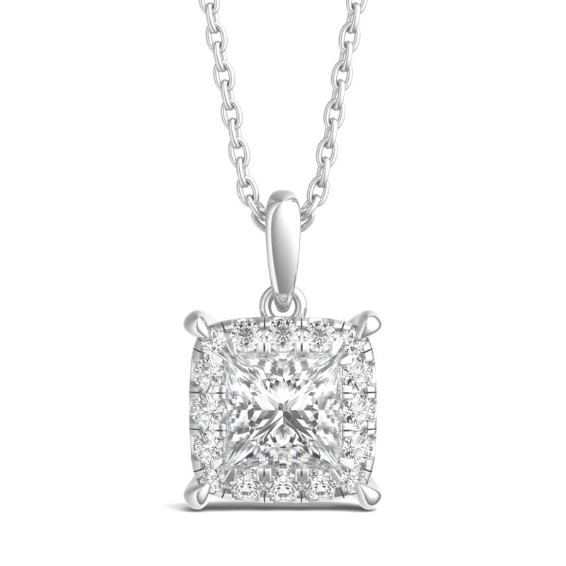 Lab Grown Diamond Princess-Cut Halo Pendant in 14K White Gold (1 ct. tw.) – Image 1 of 3