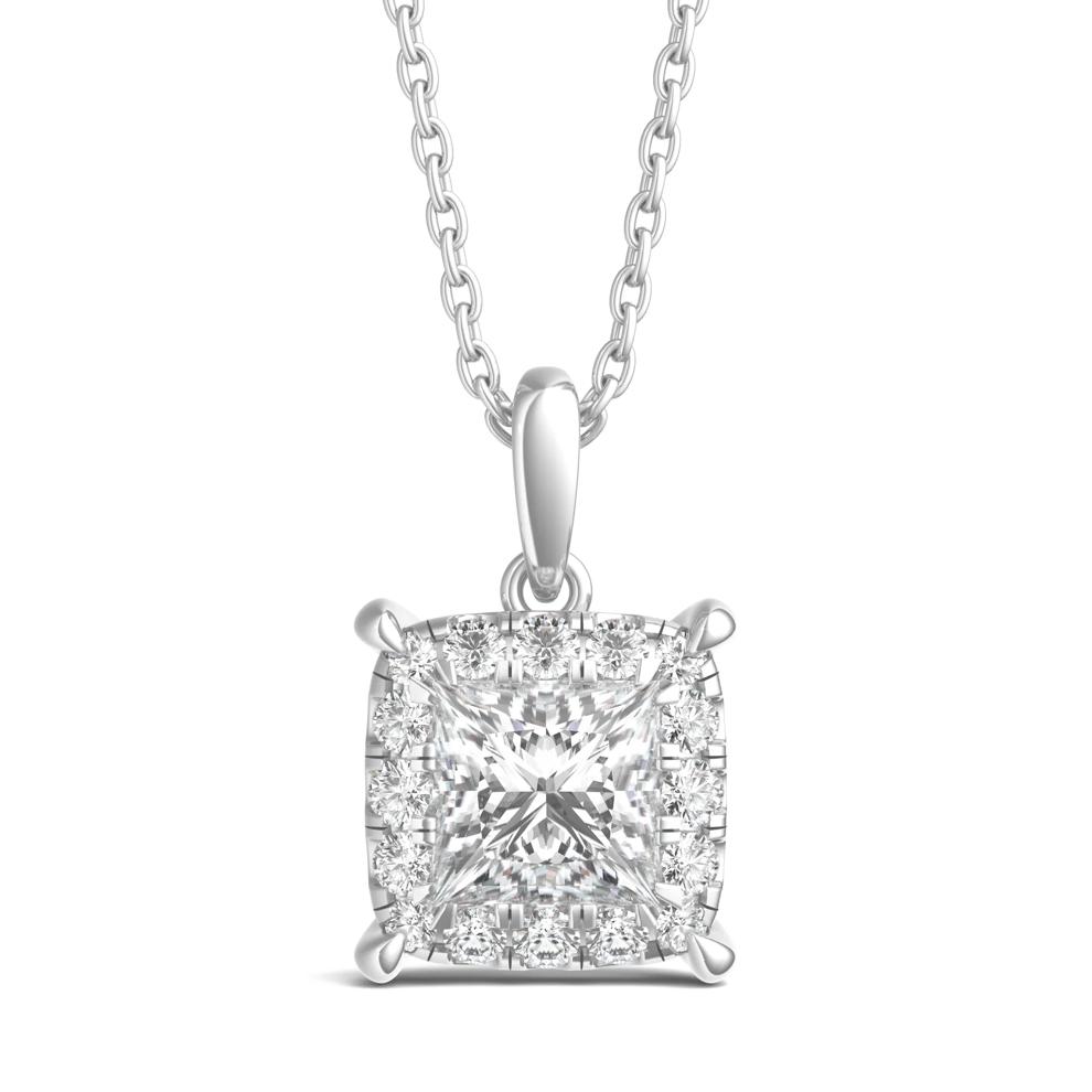 Lab Grown Diamond Princess-Cut Halo Pendant in 14K White Gold (1 ct. tw.) – Image 1 of 3