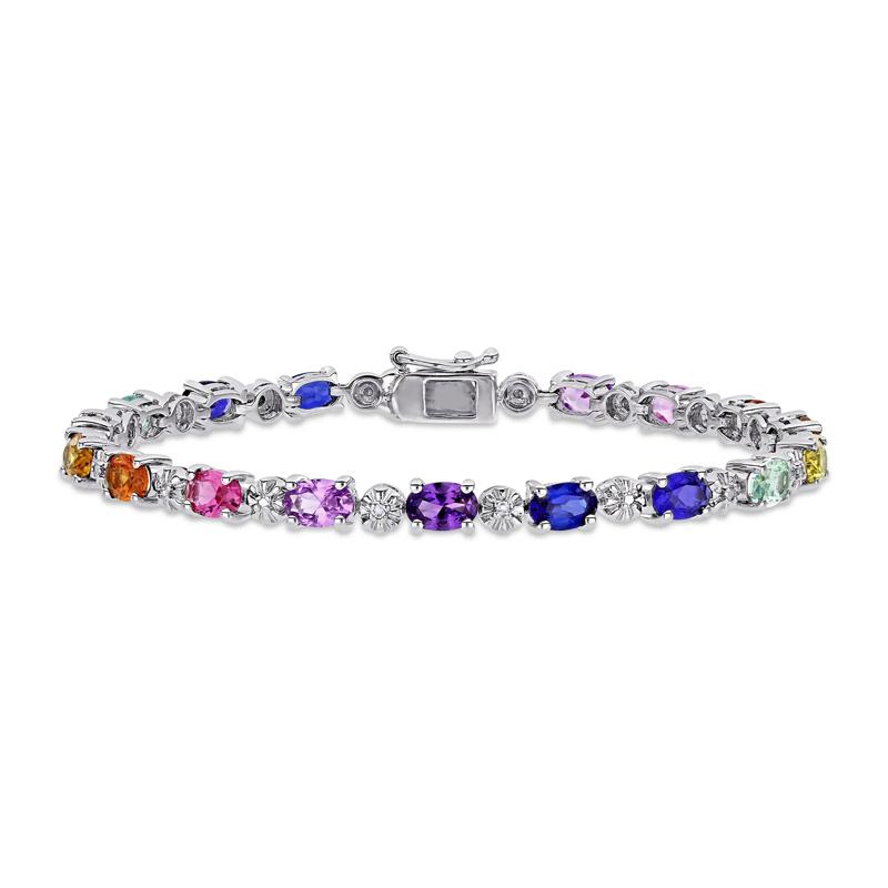 Multi-Color Lab Created Sapphire Bracelet with Diamond Accents in Sterling Silver – Image 1 of 4