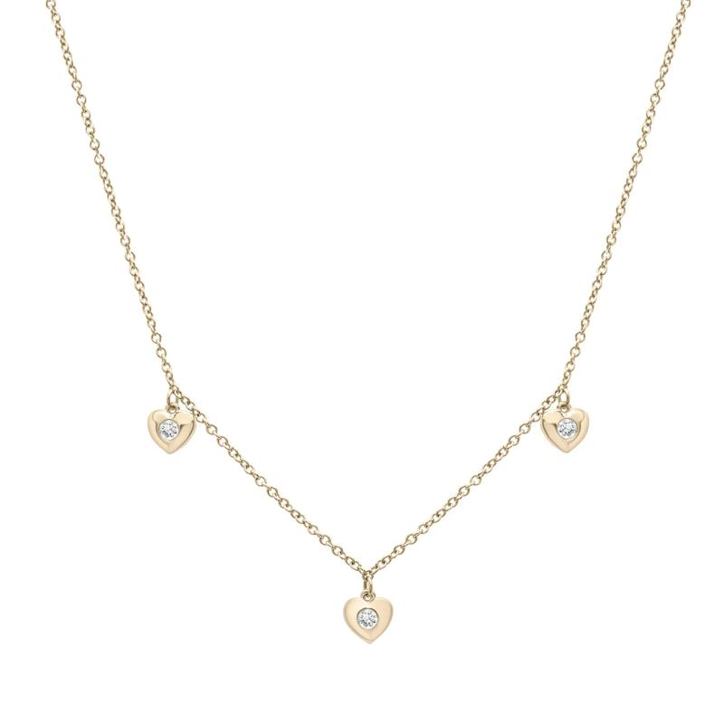 Diamond Bezel Heart Station Necklace in 10K Yellow Gold &#40;1/10 ct. tw.&#41; – Image 1 of 4