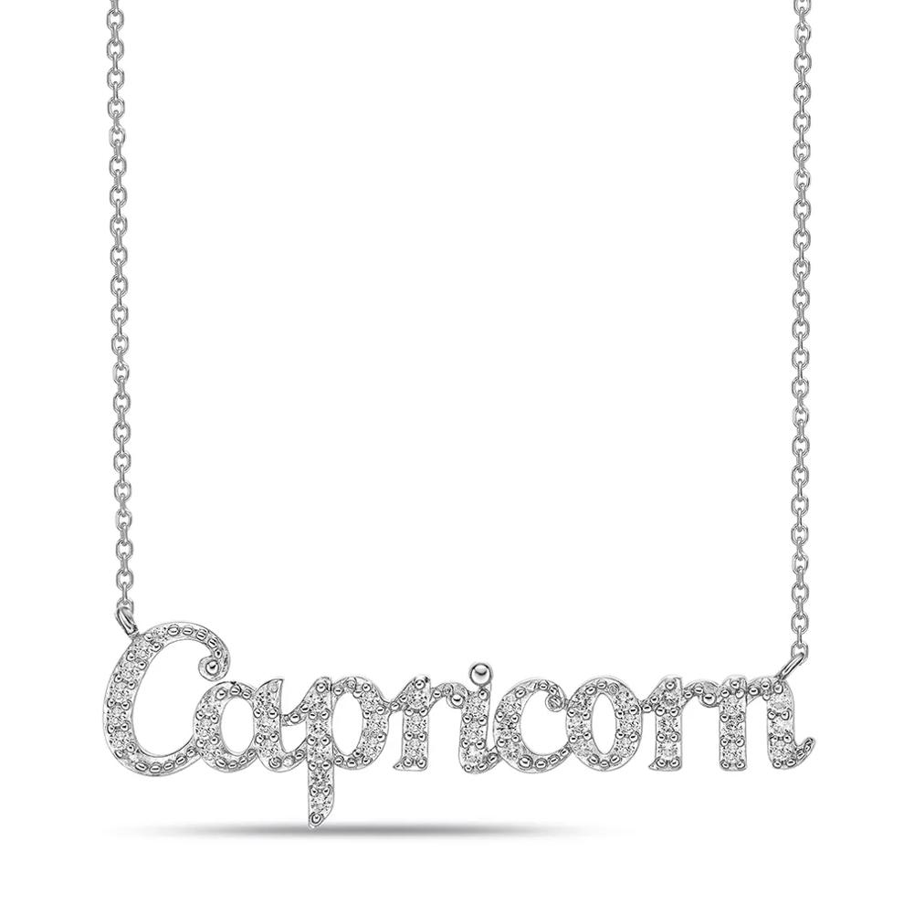 Capricorn Lab Created White Sapphire Necklace in Sterling Silver – Image 1 of 3