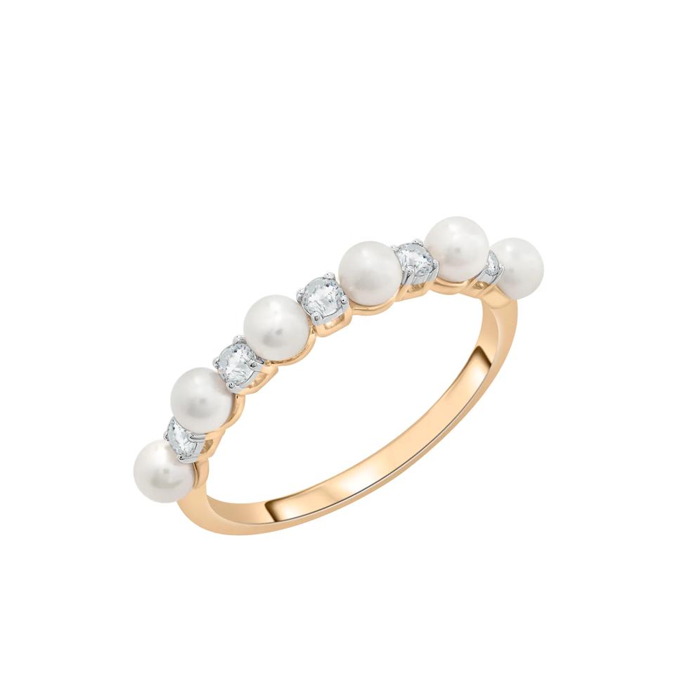 Freshwater Pearl and Lab-Created White Sapphire Ring in 10K Yellow Gold – Image 5 of 5