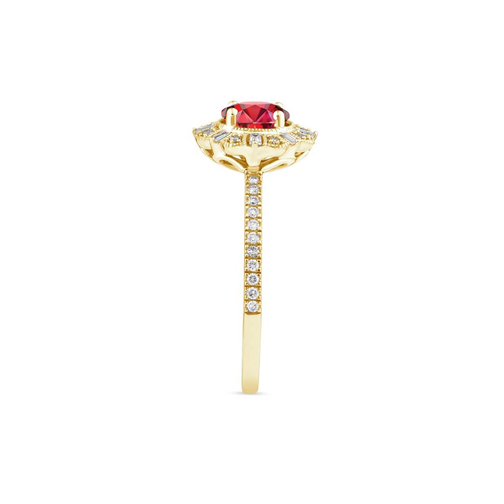 Ruby and Diamond Vintage Halo Ring in 10K Yellow Gold (1/4 ct. tw.) – Image 3 of 3