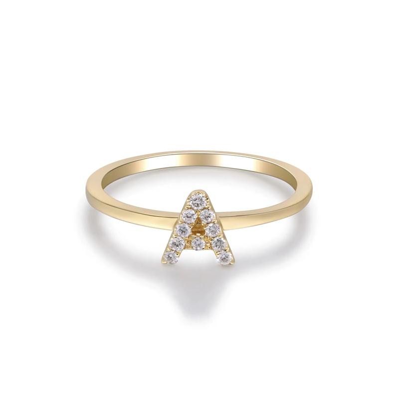 Diamond Accent &quot;A&quot; Initial Ring in 10K Yellow Gold – Image 5 of 5