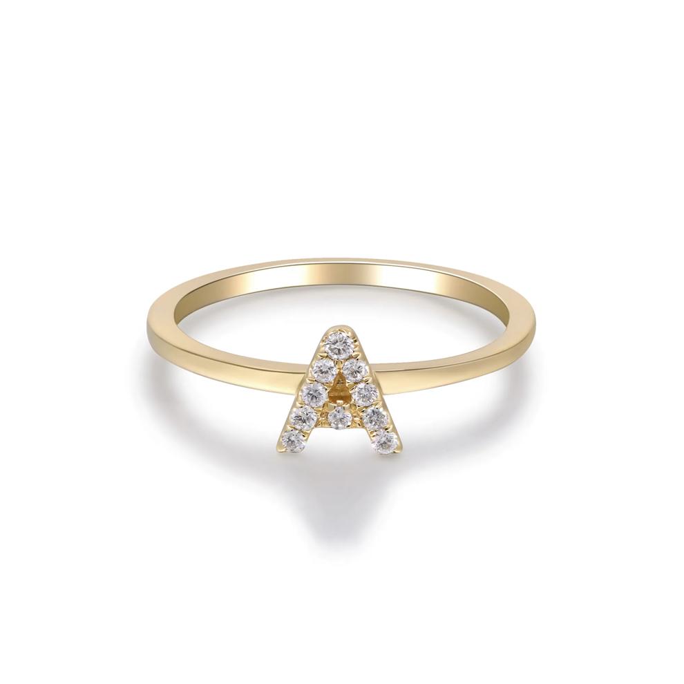 Diamond Accent "A" Initial Ring in 10K Yellow Gold – Image 5 of 5
