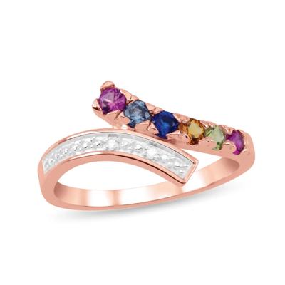 custom gemstone bypass ring with diamond accents & milgrain detail (3-6 stones) in 10K Rose Gold