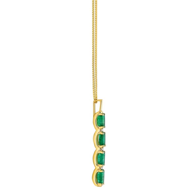 Emerald and Diamond Accent Vertical Bar Pendant in 14K Yellow Gold – Image 2 of 3
