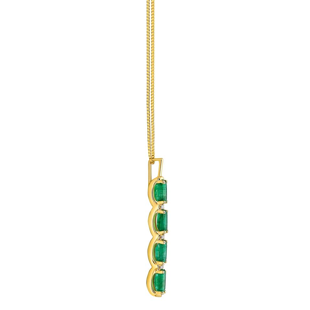 Emerald and Diamond Accent Vertical Bar Pendant in 14K Yellow Gold – Image 2 of 3