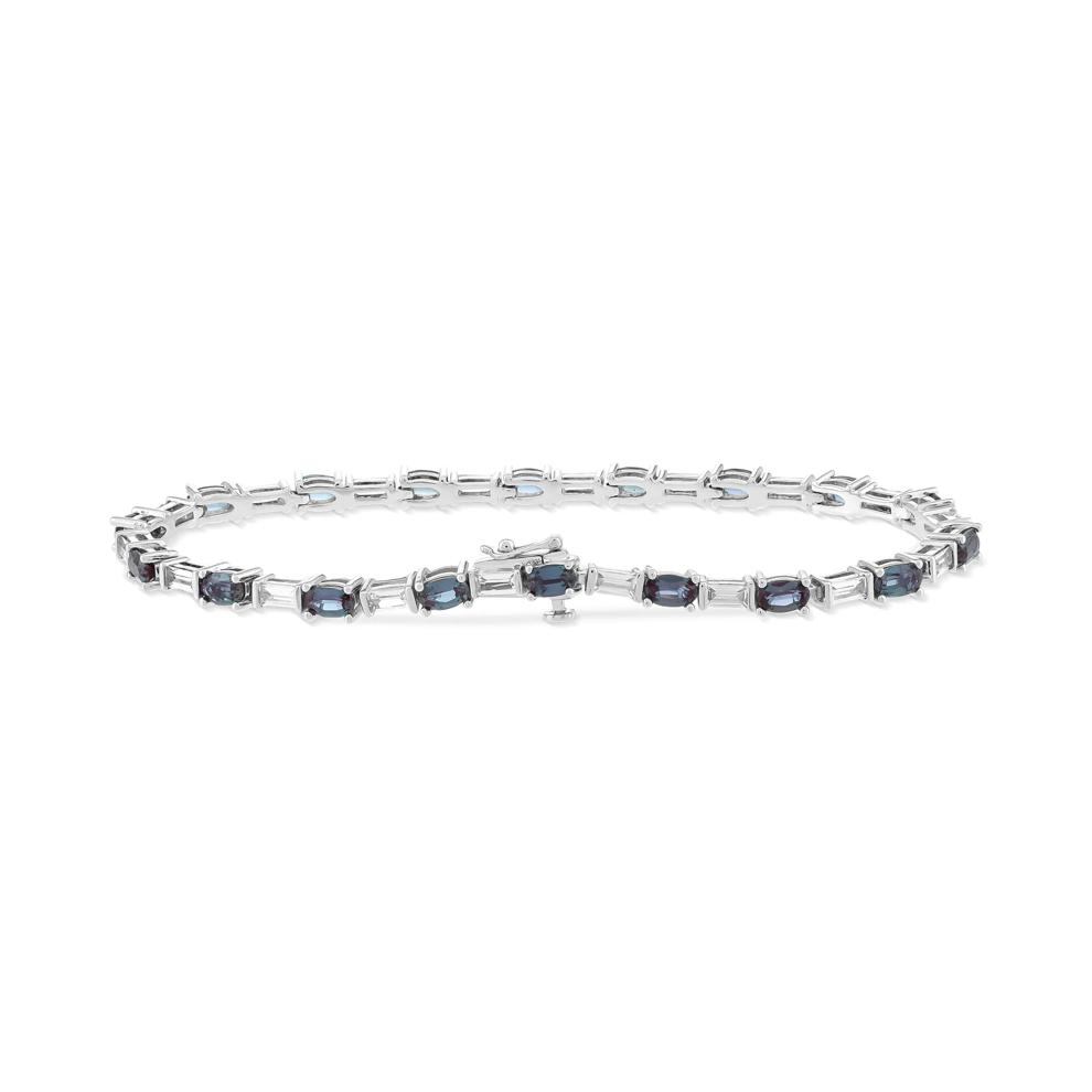 Lab-Created Alexandrite &amp; Lab-Created White Sapphire Alternating Line Bracelet in Sterling Silver, 7.25" – Image 2 of 2